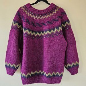 Fair Isle handmade crewneck long sleeve wool sweater women's size M/L